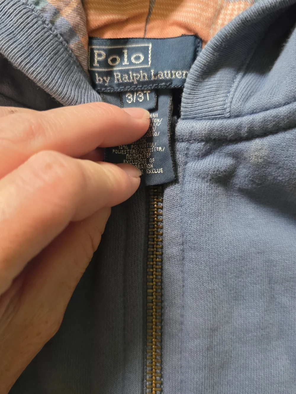 Ralph Lauren Blue Zip Hoodie with Orange Pony